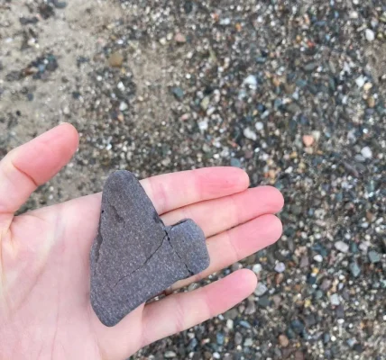 Small heart-shaped stone held in a hand.